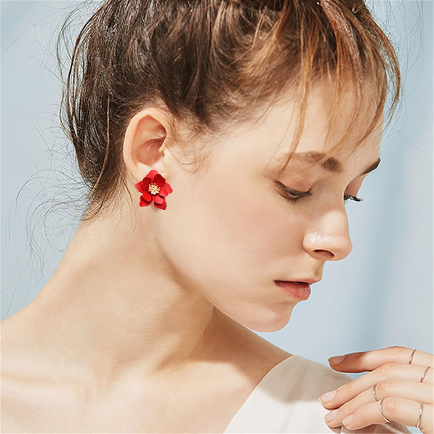 coadipress Bohemian Flower Stud Earrings for Women Fashion Elegant Handmade Colorful Flower Shaped Daisy Earrings Layered Floral Petal Stud Earring Personalized Statement Ladies Jewelry - Image 3