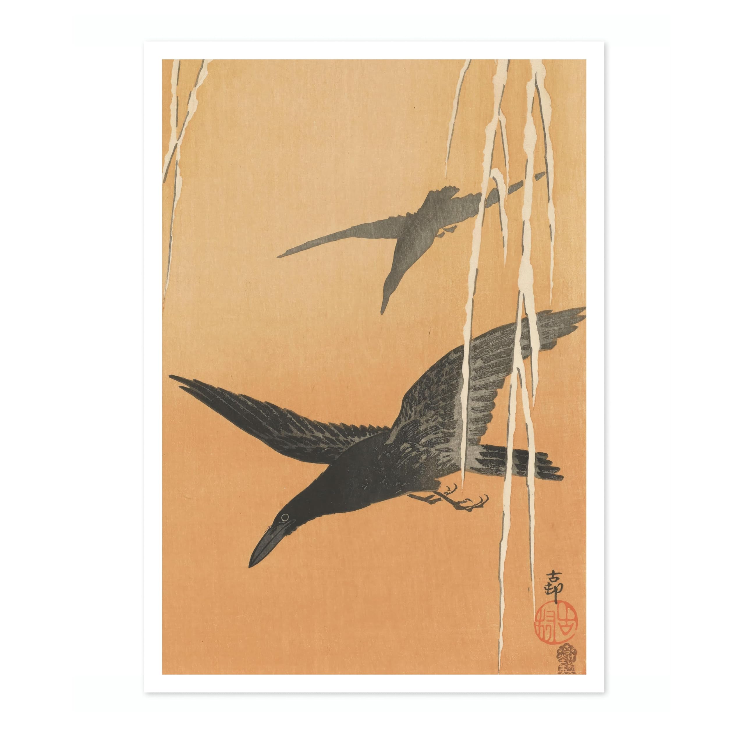 Two Crows In Flight & Snow-Covered Willow Ohara Koson Poster, Japanese Woodblock Ukiyo-E Print, Vintage Bird Art Animal Painting Wall Art, Japan Birds Home Decor, A1 (Print Only) - 84.1x59.4cm — image 1
