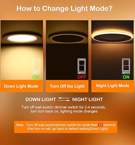 Miniatura 4 de CLOUDY BAY - Lámpara de techo empotrable LED 5CCT de 6 pulgadas con luz nocturna, 2700 K3000 K3500 K4000 K5000 K seleccionable, iluminación