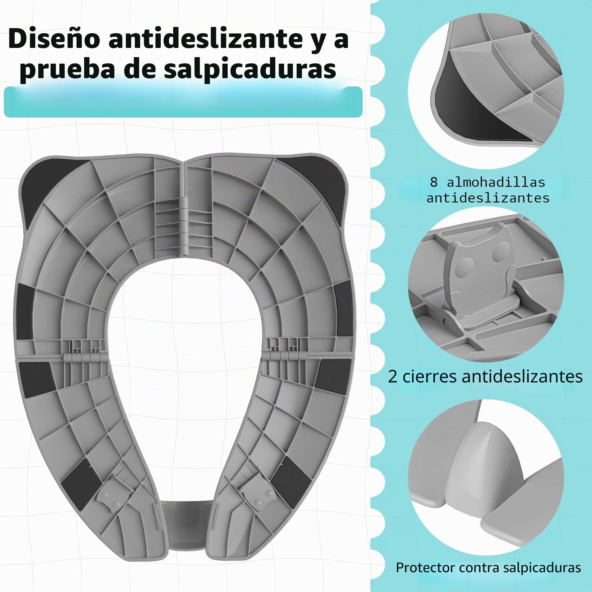 Maliton Asiento Inodoro Plegable para Niños,Adaptador WC,Antideslizante Antisalpicadura Reductor WC para Viaje Reutilizable,Reductor de Inodoro para Viajes y Entrenamiento de Baño-Gris