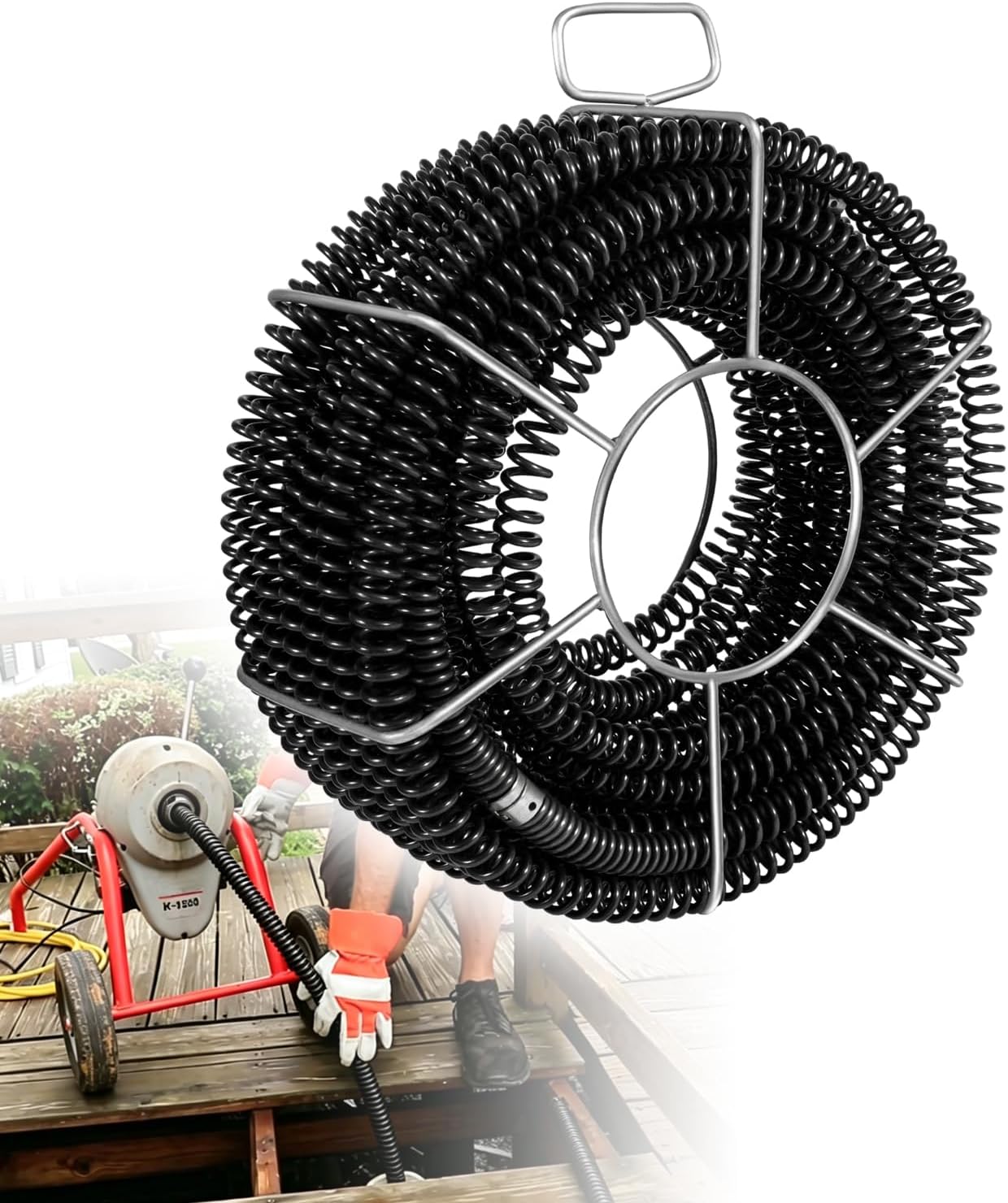 7/8" x 75' Drain Cleaning Cable Kit (61630 A-62), 5 Sections C-10 Cable & A-8 Carrier - Sewer Snake Compatible with RIDGID K-60SE, K-60SP, K-1500, K-1500SP, K-75, K-75SE Sectional Machines