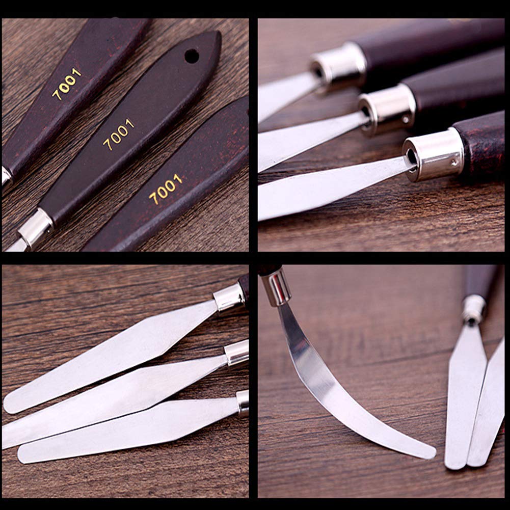 Scalpelli, Set di coltelli da Pittura in 3 Pezzi – Set di coltelli da Pittura for tavolozza in Acciaio Inossidabile Elasticizzato e Legno for mescolare Vernici Pittura a Olio acrilica