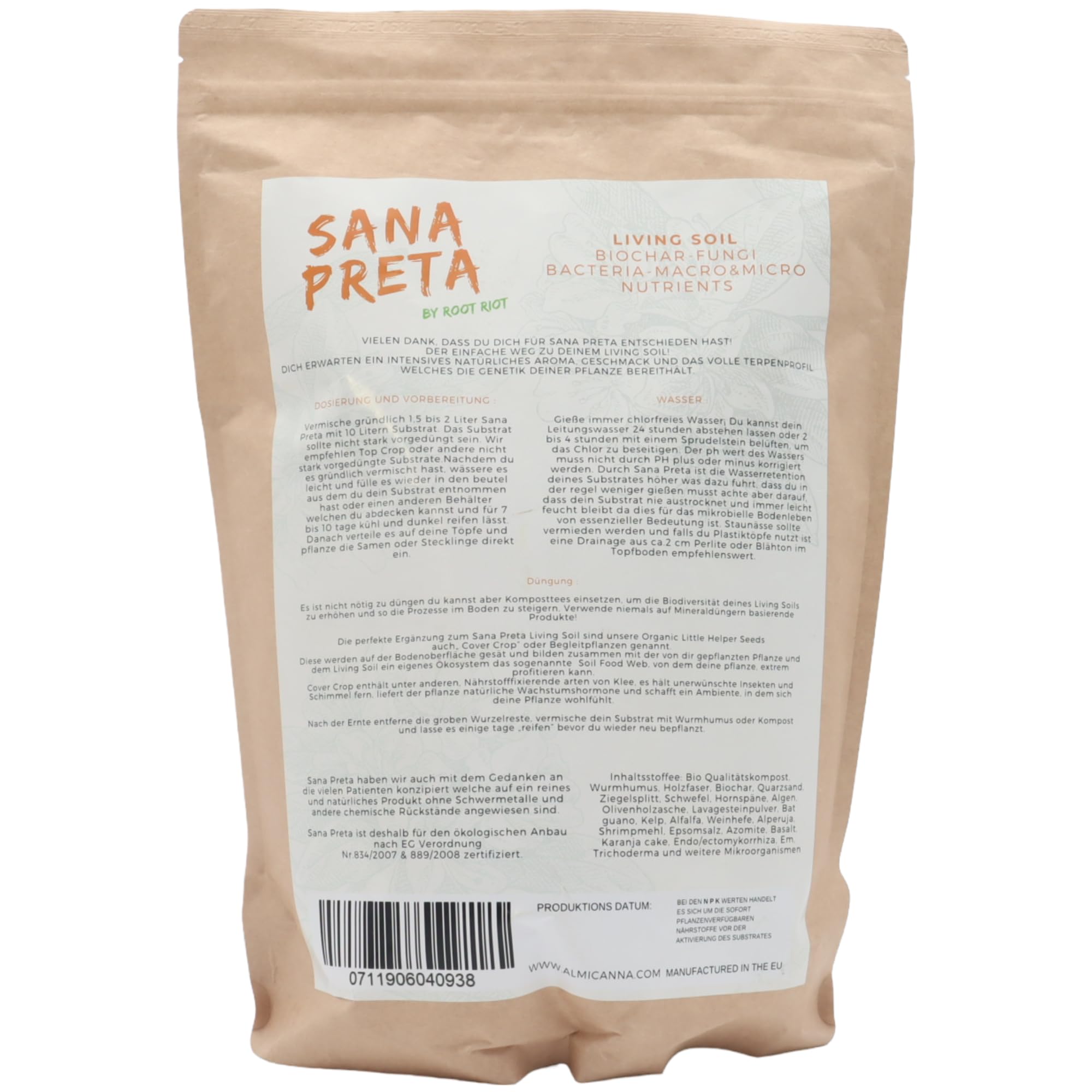 ROOT RIOT: Sana Preta Living Soil 5L - Basis Mix für Living Soil - Organischer Bodenaktivator mit aktivierter Pflanzenkohle, Mykorrhiza & nützlichen Mikroorganismen