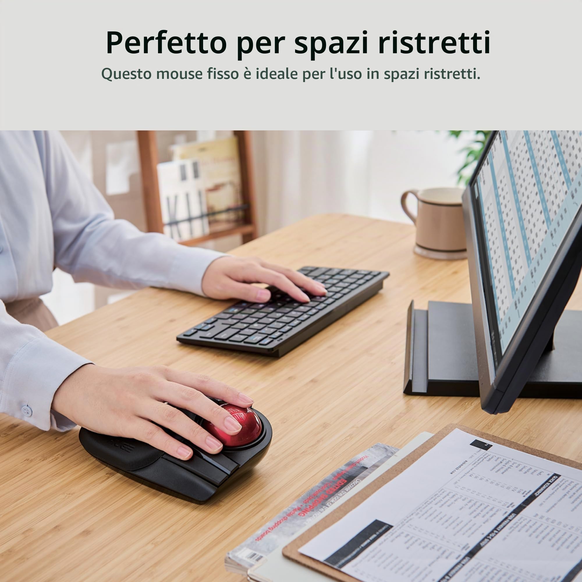Elecom HUGE Trackball Mouse, 2,4 GHz wireless, controllo delle dita, funzione a 8 pulsanti, poggiapolsi attaccato, palla rossa liscia da 52 mm, Windows11, MacOS (M-HT1DRBK)
