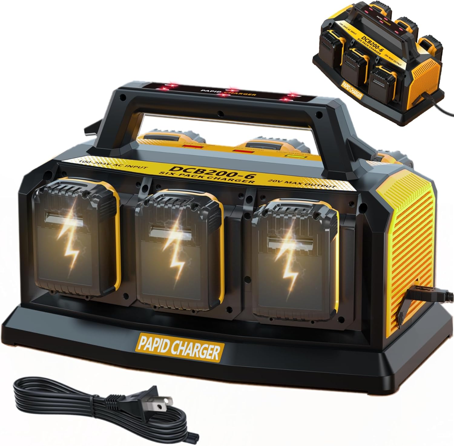 Fast Charger for Dewalt 20V Battery: 6-Port Multi Simultaneous Rapid Charger Station Compatible with Dewalt 60V Batteries, Replacement Battery Charger for DCB104 (Tool Only)