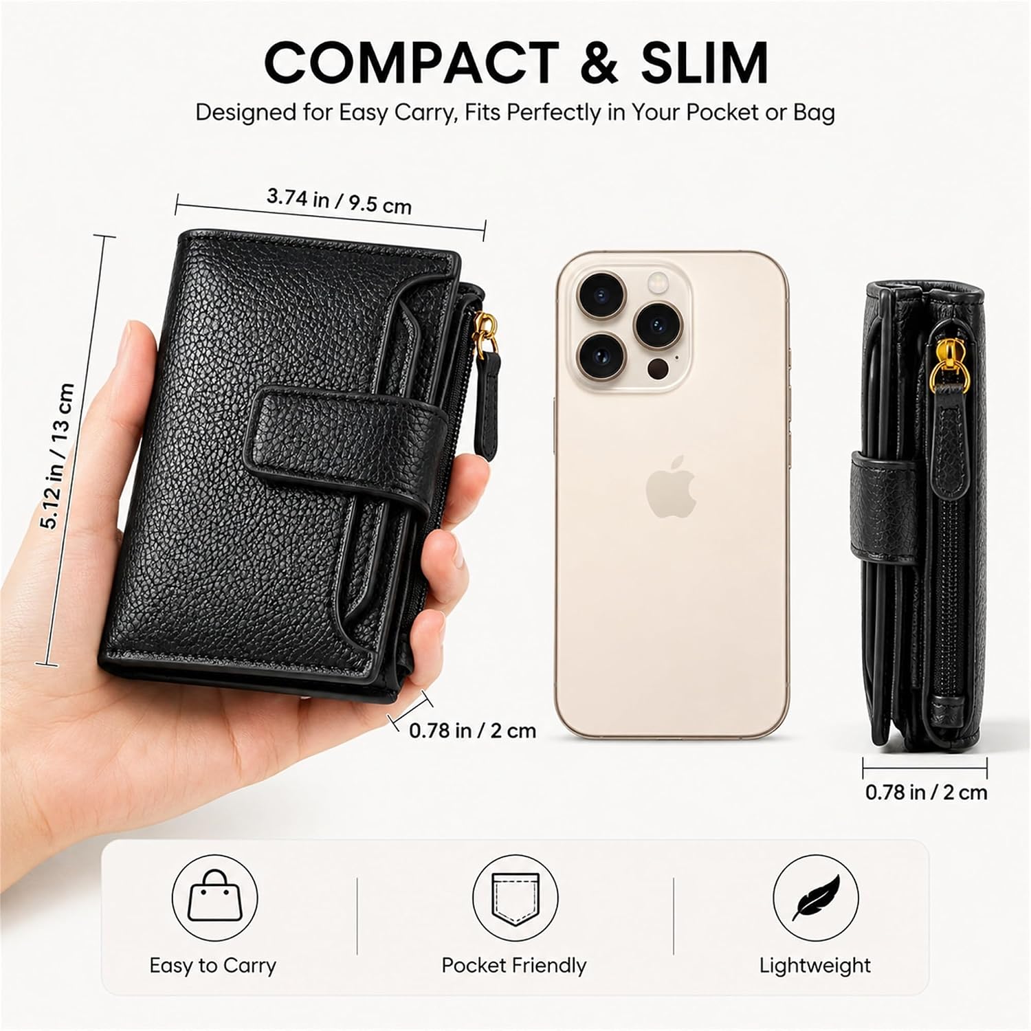 Small Wallet for Women, Compact Bifold Card Holder | Zipper Coin Pocket, 10 Card Slots, ID Window, Snap Closure, Slim Mini Wallet for Purse and Travel