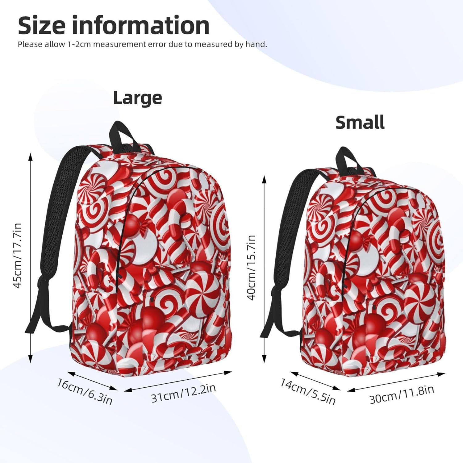 Red And White Christmas Lollipop Swirl Candy Backpack for Girls Boys Women Lightweight Canvas Bookbag Casual Daypack for Travel Outdoor Camping, 15 Inch - Image 6