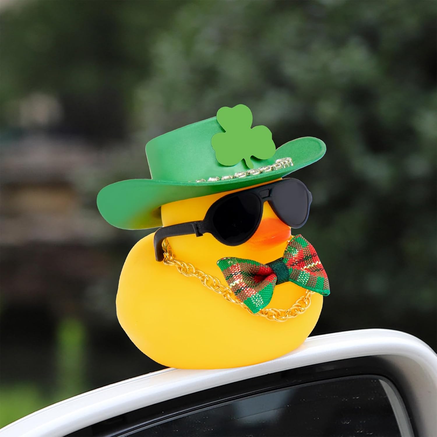 wonuu Rubber Duck Car Ornaments St. Patrick's Day Decorations Cool Car Accessories Duck Car Dashboard Accessorie, Plaid Bow Tie Necklace