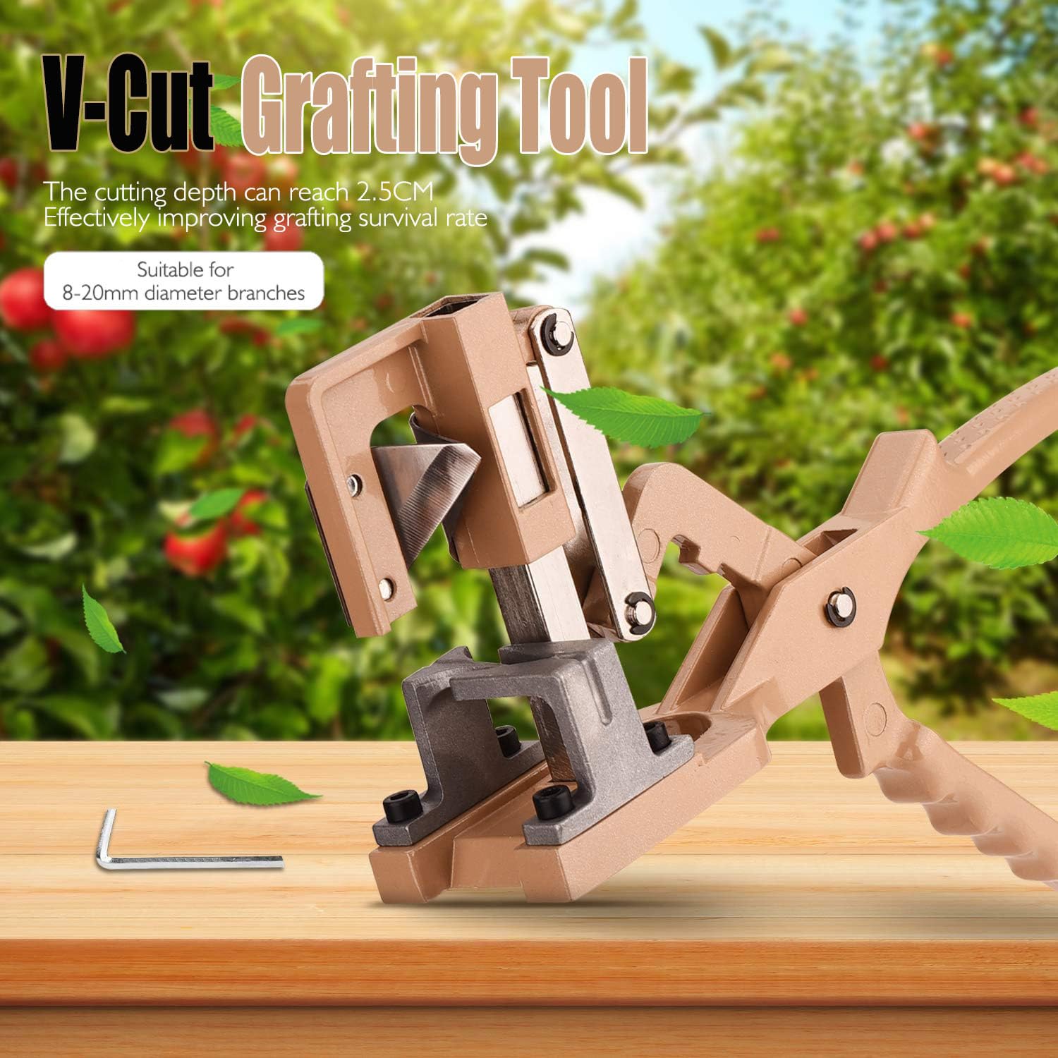 Pfropfwerkzeug, Gartenschere, Baumveredelungswerkzeuge mit rutschfestem Griff, V-Nut-Design und einfachem Hebel, Schnitttiefe bis zu 2,5 cm für effiziente Pflanzenpflege