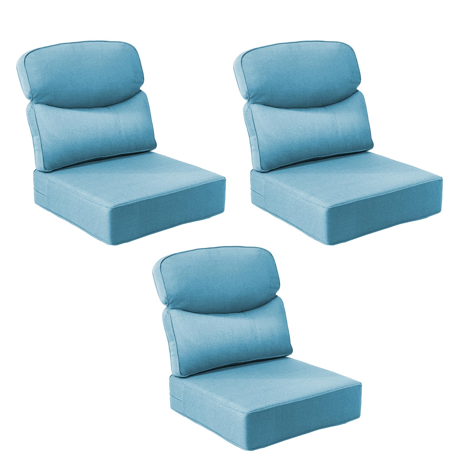 Outdoor Cushion Set for Patio Furniture, UV Resistant, Water Resistant - 6 Inch Thick Dual Layer Back Support Cushions– 24x24 Inch Patio Seat Covers for Chair/Sofa/Couch | Light Blue | 3-Pack |