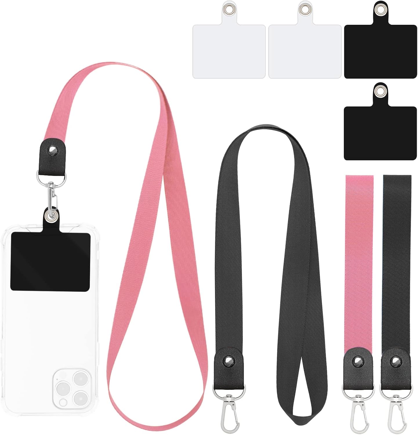 Lousrnman Phone Lanyard, 4 Pack Universal Nylon Cell Phone Lanyard Holder for Around the Neck for Women, Wrist Key Chain Lanyard Compatible with Most Smartphones (Black Pink)