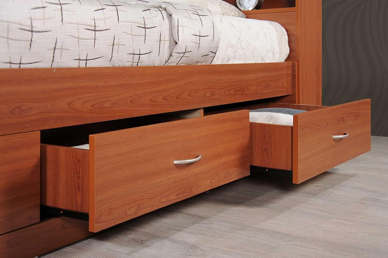 Pemberly Row Twin Captain Storage Bed with Bookcase Headboard, 3 Drawers, 84.5” L x 41.4” W x 35” H, No Box Spring Required, Oak