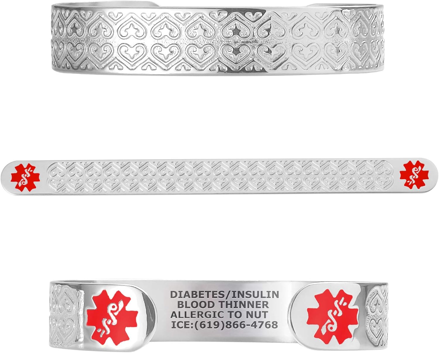 Divoti Custom Engraved Medical Alert Bracelet for Women| 316L Stainless Steel, Durable Valentine Heart Design| Adjustable 6" Cuff, Medical ID Bracelet with Free Engraving for Daily Wear & Emergencies