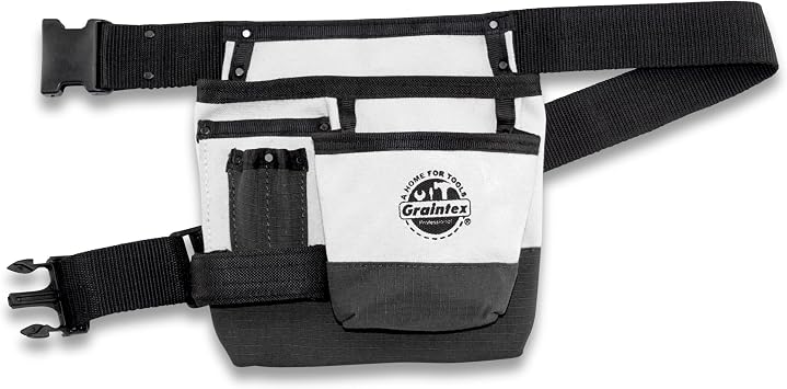 Graintex 5 Pocket Tool Pouch | Tool Bag | Premium Quality White Color Canvas | Durable Carpenter Tool Pouch for Professionals, Electrician Tools, Plumbers, Drywall Contractors, Painters, DIY - CS2899