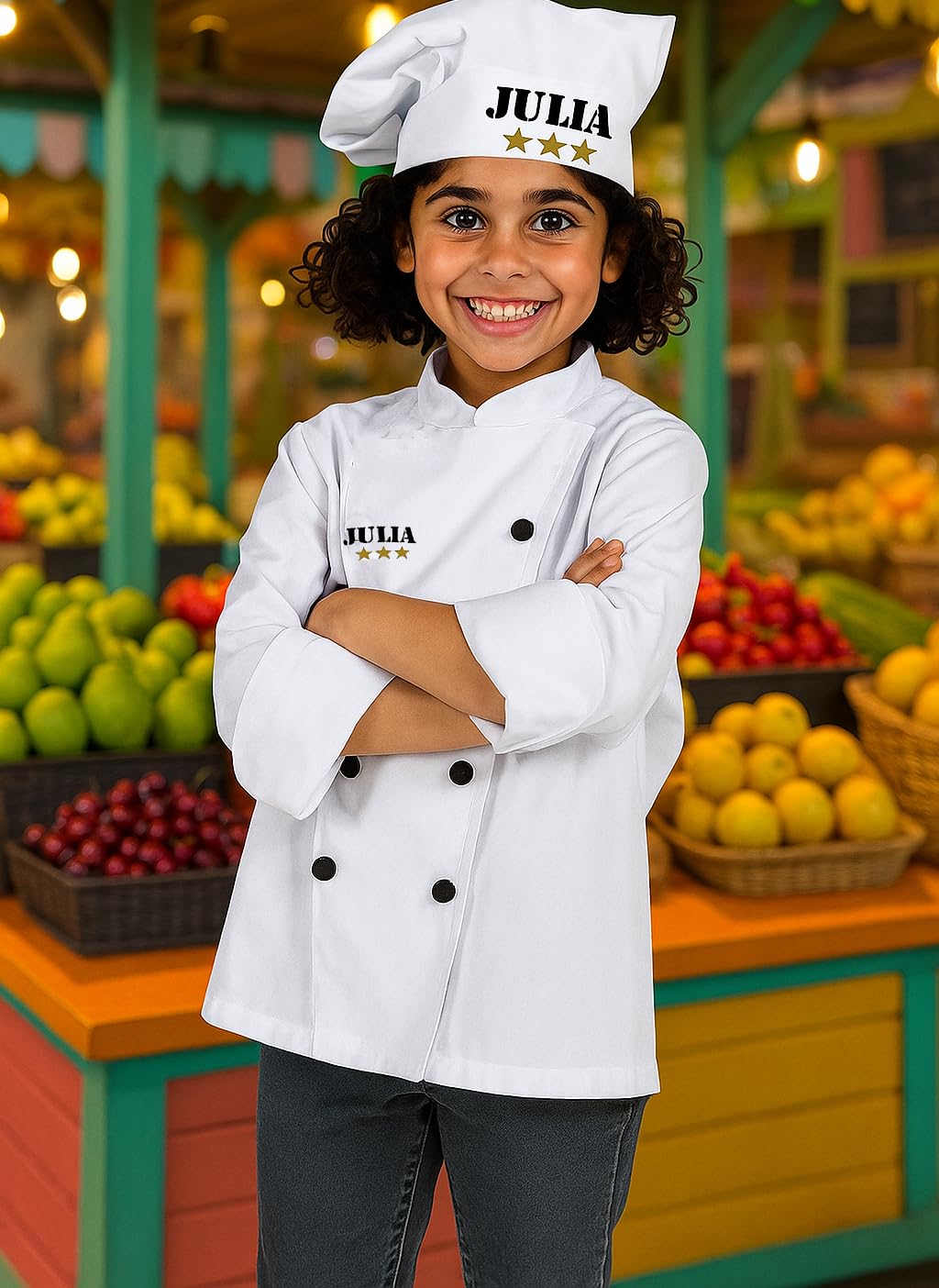Giacche da Cucina per Bambini. Giacca da Cuoco per Bambini Personalizzata. Set Cappello e Giacca da Cuoco. Regalo Completamente Personalizzato (misurare 8, Berretto + Giacca)