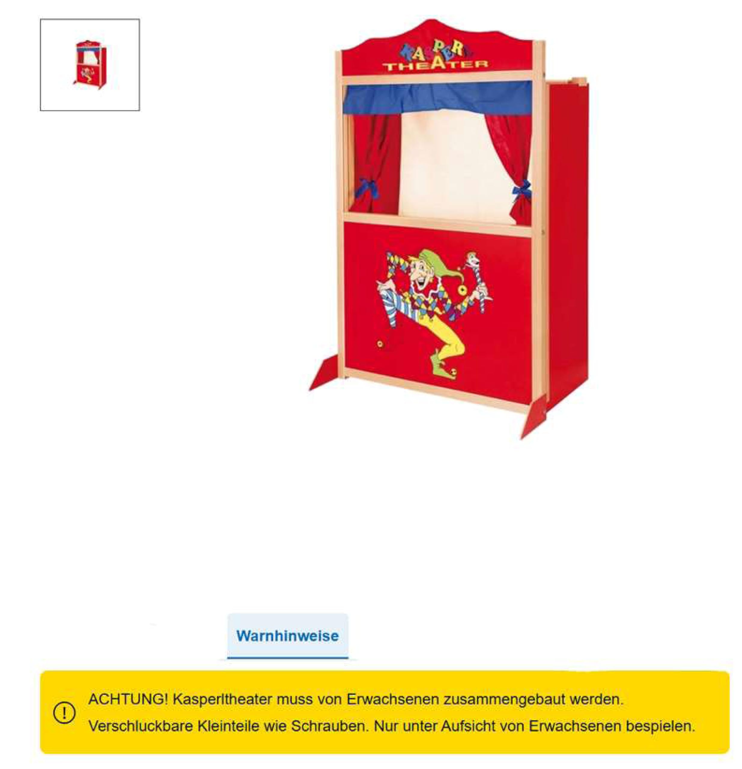 ToyToyToy Handpuppentheater großes Puppentheater Kasperltheater 120 cm aus Holz