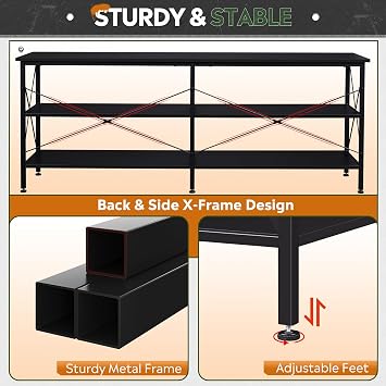 WLIVE TV Stand up to 70 Inch TV, 63 Entertainment Center, TV Media Console with 3-Tier Storage Shelves for Living Room and Bedroom, Black