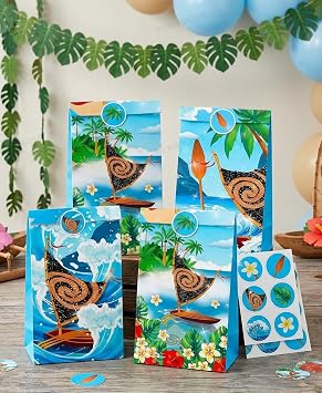 JeVenis 12 PCS Hawaii Party Favor Bags Treats Sweets Goodies Candy Bags