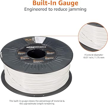 Amazon Basics PLA 3D Printer Filament, 1.75mm, White, 1 kg Spool