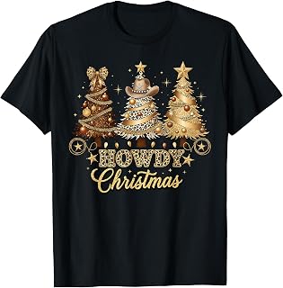 Howdy Christmas Xmas Tree Cowboy Western Coquette Bow Pajama T-Shirt