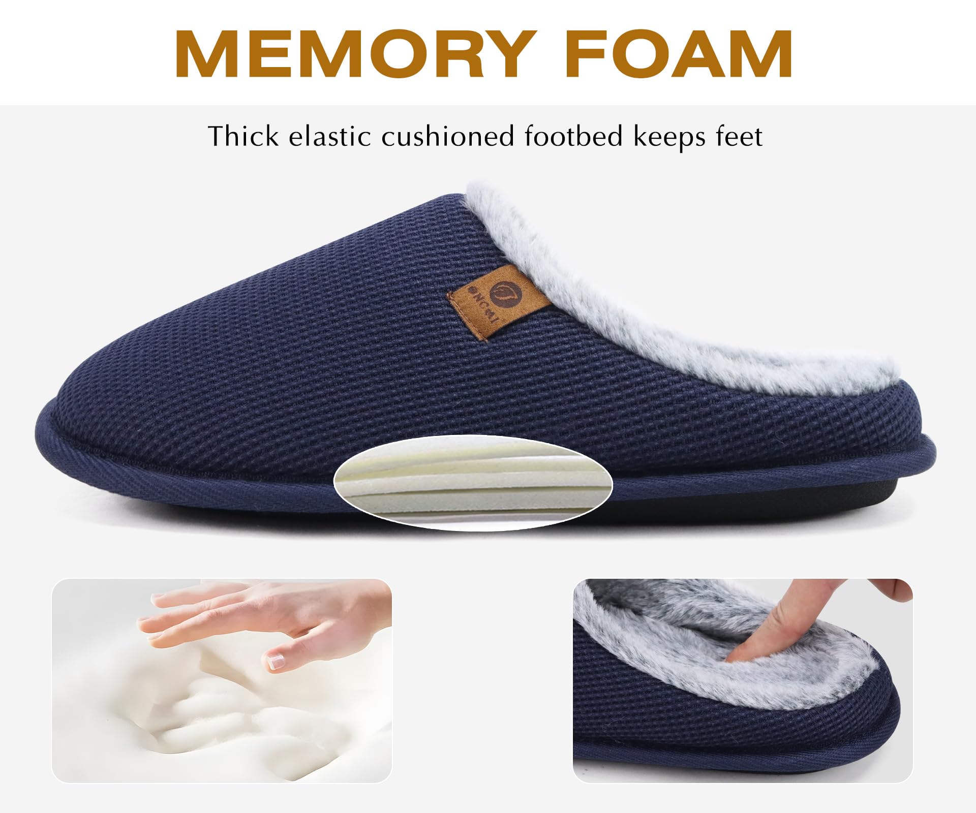ONCAI Pantofole da Uomo Invernali Ciabatte da Casa con Memory Foam Calde Pelliccia Sintetica Cotone Scarpe Accogliente Antiscivolo Suola EU Dimensione 40-49