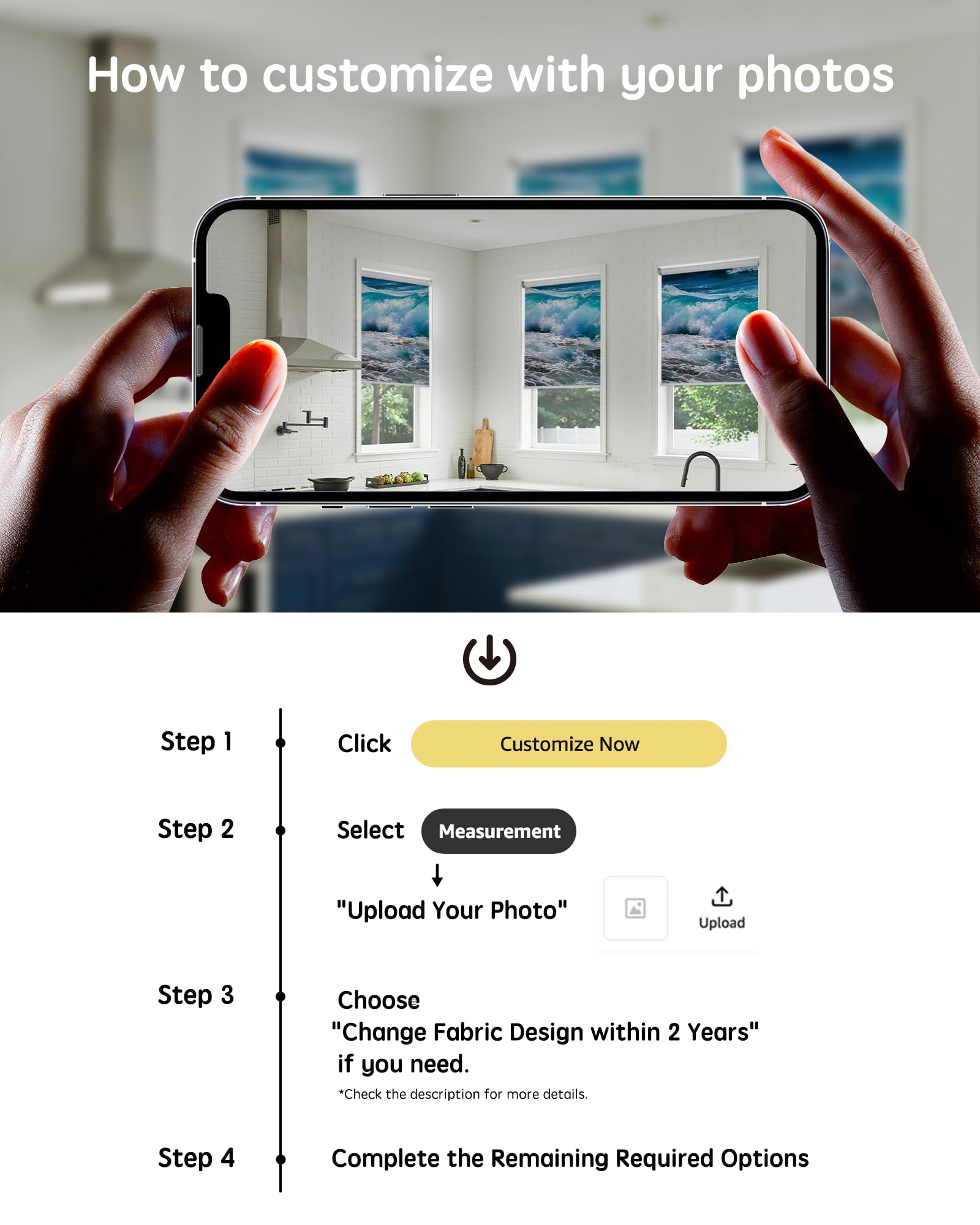 Yoolax Motorized Roller Shades with Remote, Personalized Image Printed Smart Blinds Work with Alexa, Automatic Shades for Windows Bedroom Office, Custom Size and Picture (Nature Sea 2)