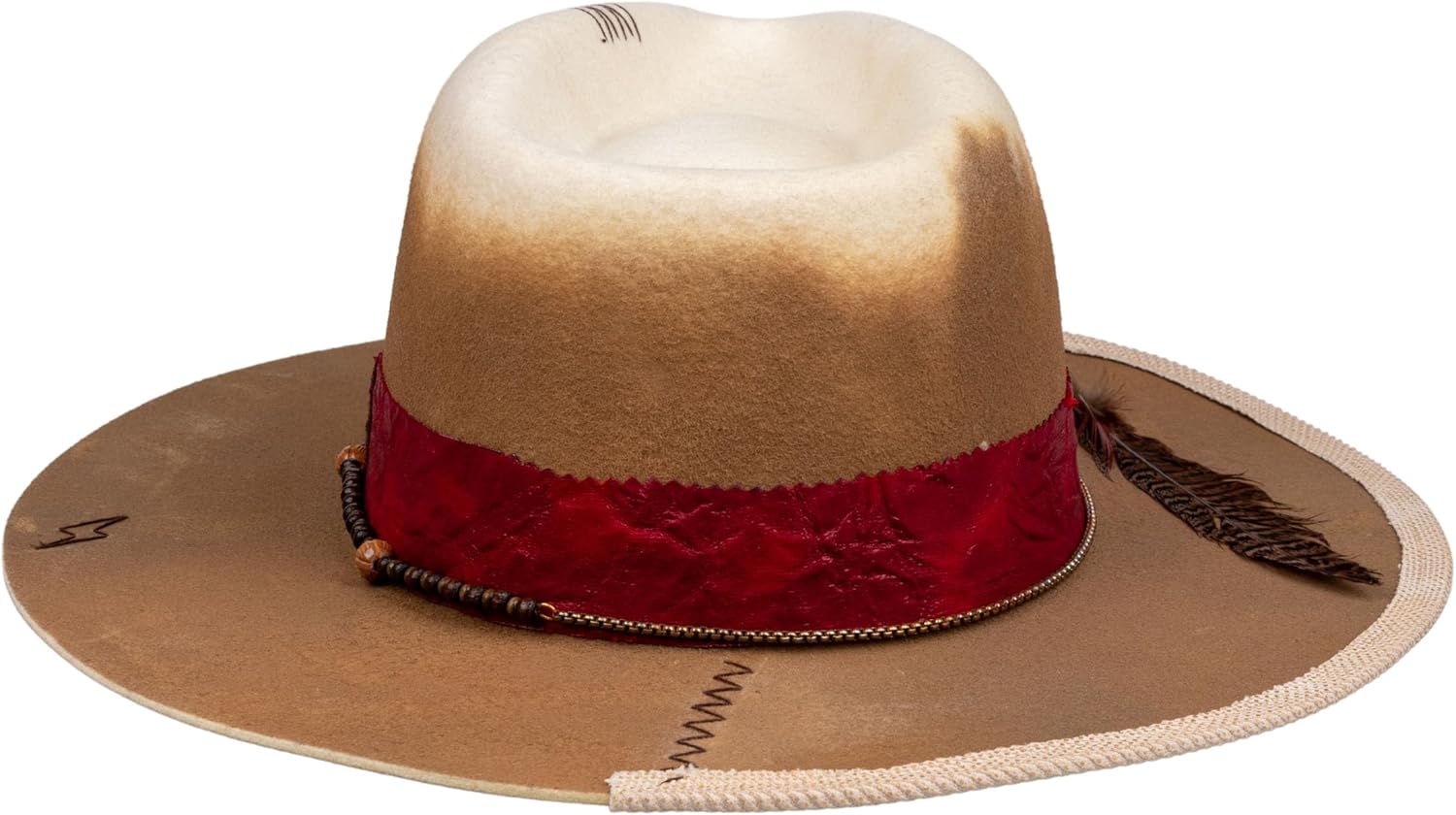 RUEDIGER Vintage Wide Brim Fedora Hats 100% Wool Stiff Felt Hat Rancher Hat with Lightning Logo Handmade Distressed/Burned - Image 4