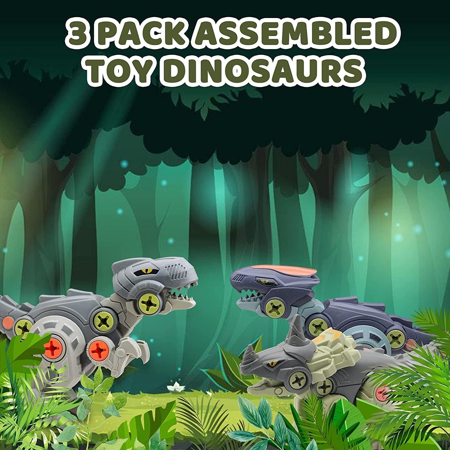 SKUVIZ Branded Take Apart Dinosaur Toys, Pack of 4 Dinosaurs with Screwdrivers, Dino Kids Building Learning Toys, STEM Toy for Boys and Girls, 3 4 5 6 7 8 Year (New 3 Dinosaurs with 2 Screw Driver) 2
