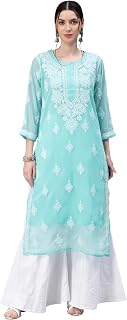 Seva Chikan Hand Embroidered Lucknowi Chikankari Georgette Women Kurta with Cotton Slip SCL4328 Price In India