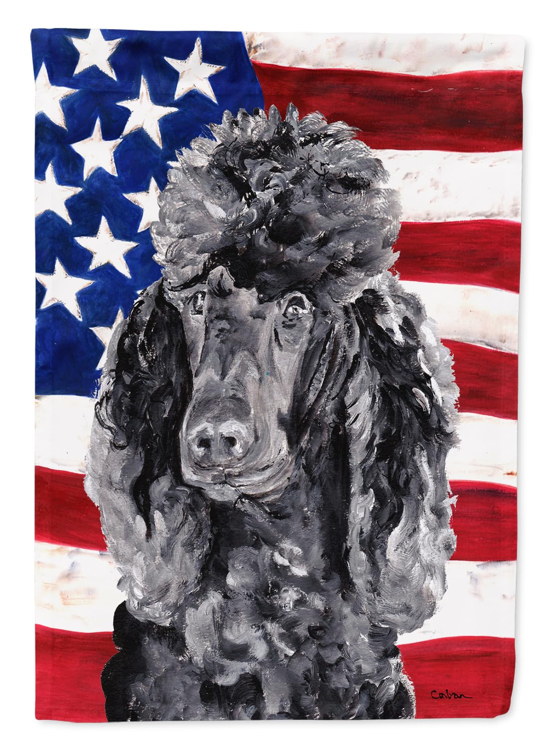 Caniche Standard Noir avec Drapeau USA Tissu Multicolore Petite Taille