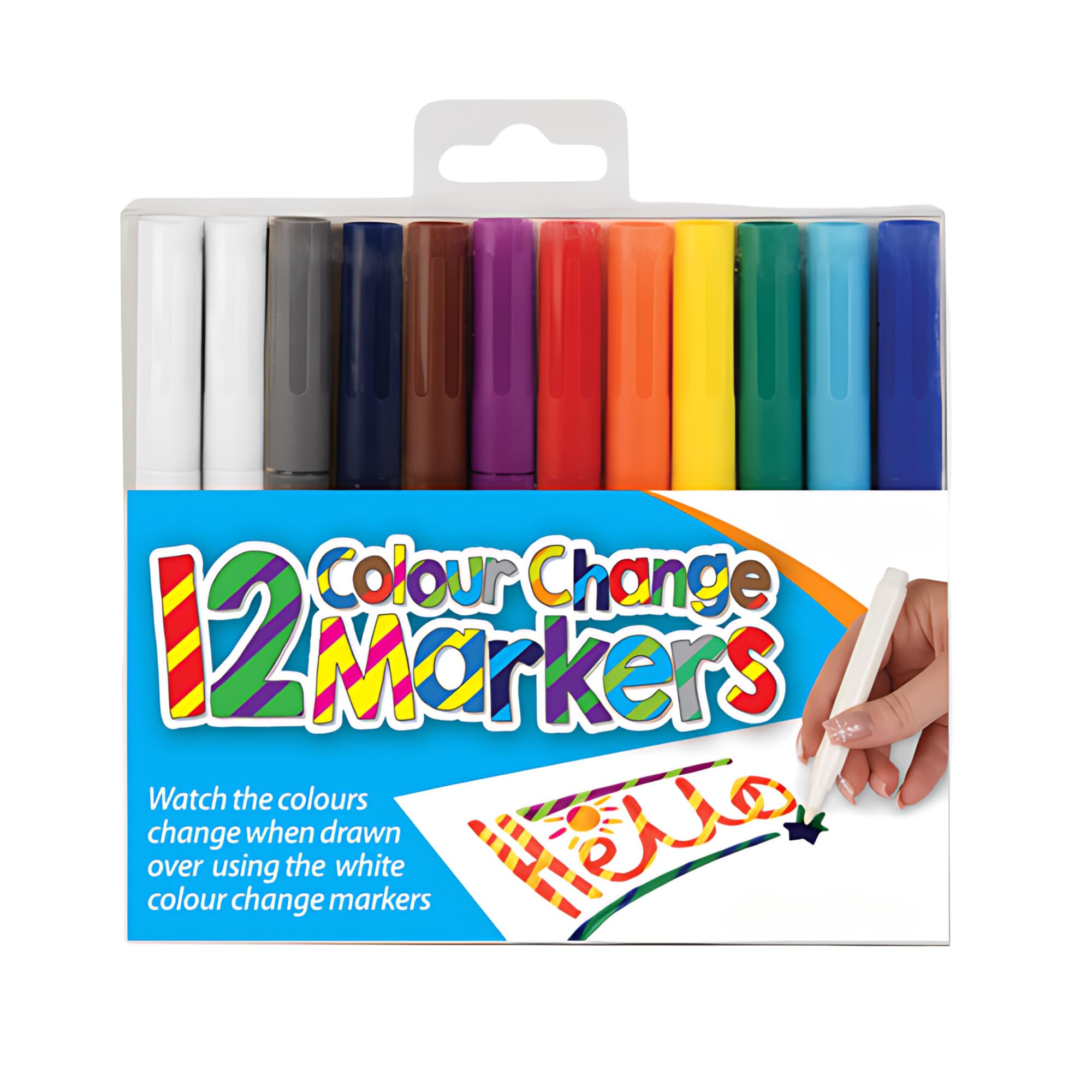 12 Colour Change Markers Set - Includes 10 Standard & 2 Special White Markers - Magical Colour Transformation - Fine Tip, Dual Tip Design - Perfect for Art & Craft Projects
