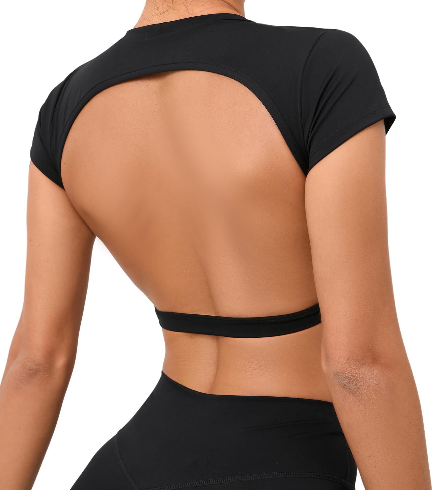 Happy Cherry Yoga Crop Top für Frauen Einfarbig Kurzarm Trainieren T-Shirts Gepolstertes Slim Strecken Athletische Fitnessstudio Top
