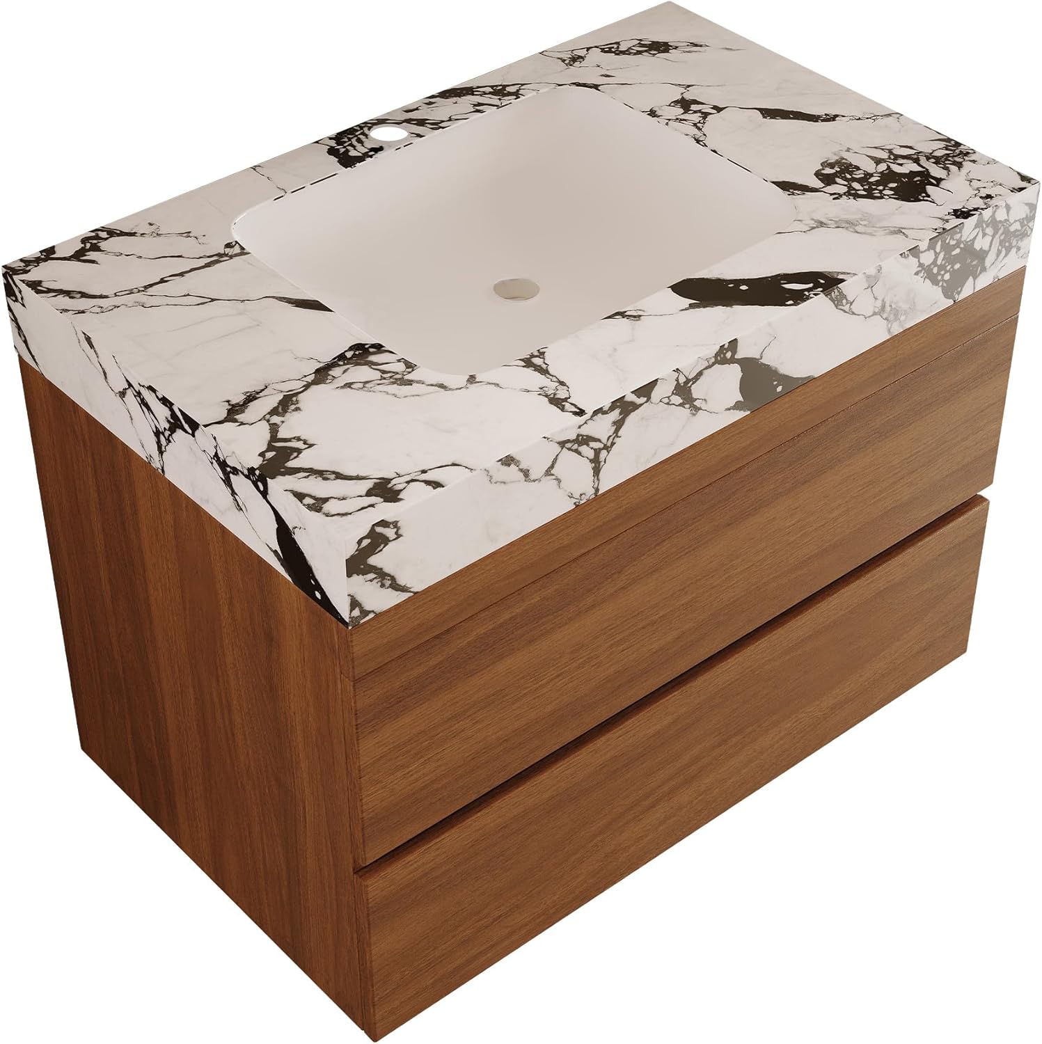 29.9" Modern Floating Bathroom Vanity with Faux Marble Top and Ceramic Undermount Sink, Wall-Mounted for Small Bathrooms and Apartments