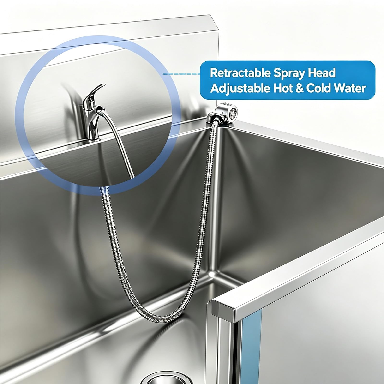 Hundebadewanne Edelstahl Haustiere Badewanne, professionelle Tierpflegewanne, mit Duschkopf, Seifenhalter & Treppe, Kommerzielle Haustierpflegewannenstation,L120cm