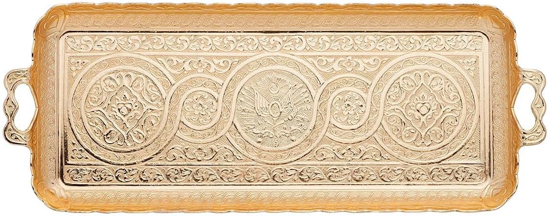 Turkish Ottoman Coffee Tea Beverage Serving Wavy Tray 14.2 * 5.5 inch Suitable for Serving 2 Cups, Weight 350 Grams (Antique Gold)