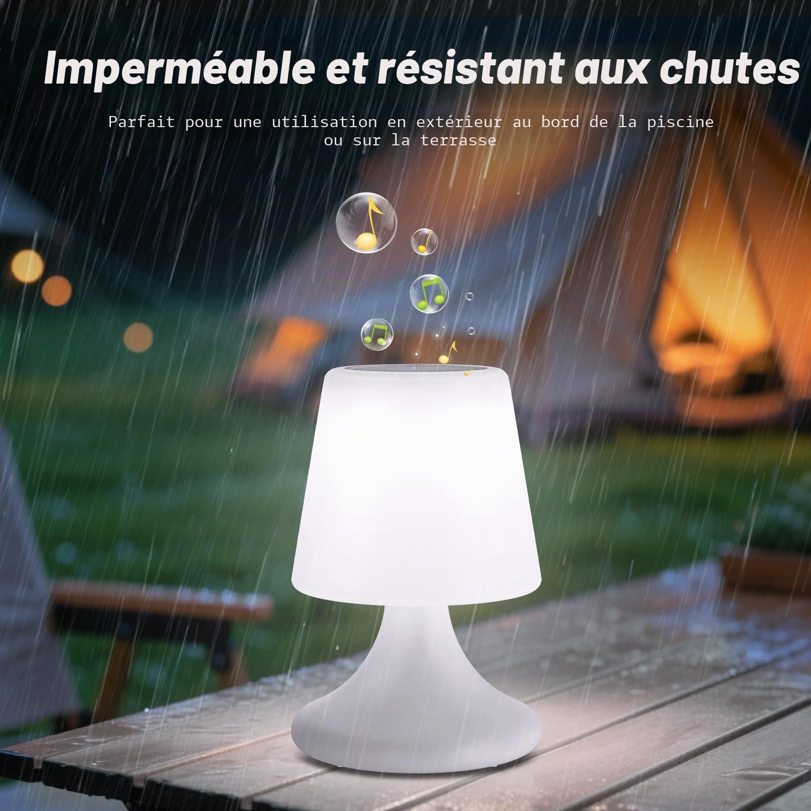 MALUX Lot de 2 lampes de table avec haut-parleur LED sans fil et batterie - Haut-parleur étanche sans fil - Pour chambre à coucher, salon, terrasse, jardin