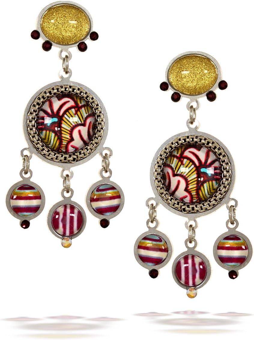Bedouin Earrings in Gold, Burgundy and Ivory Tones E2404