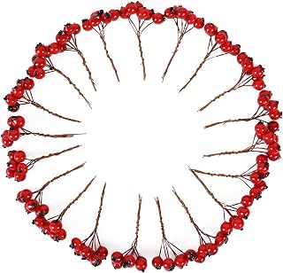 Fake Red Berry Artificial Fruits Plastic Foam Christmas Fake Silk Flowers Home Decorative Party Wedding (Red) - 20 PCS