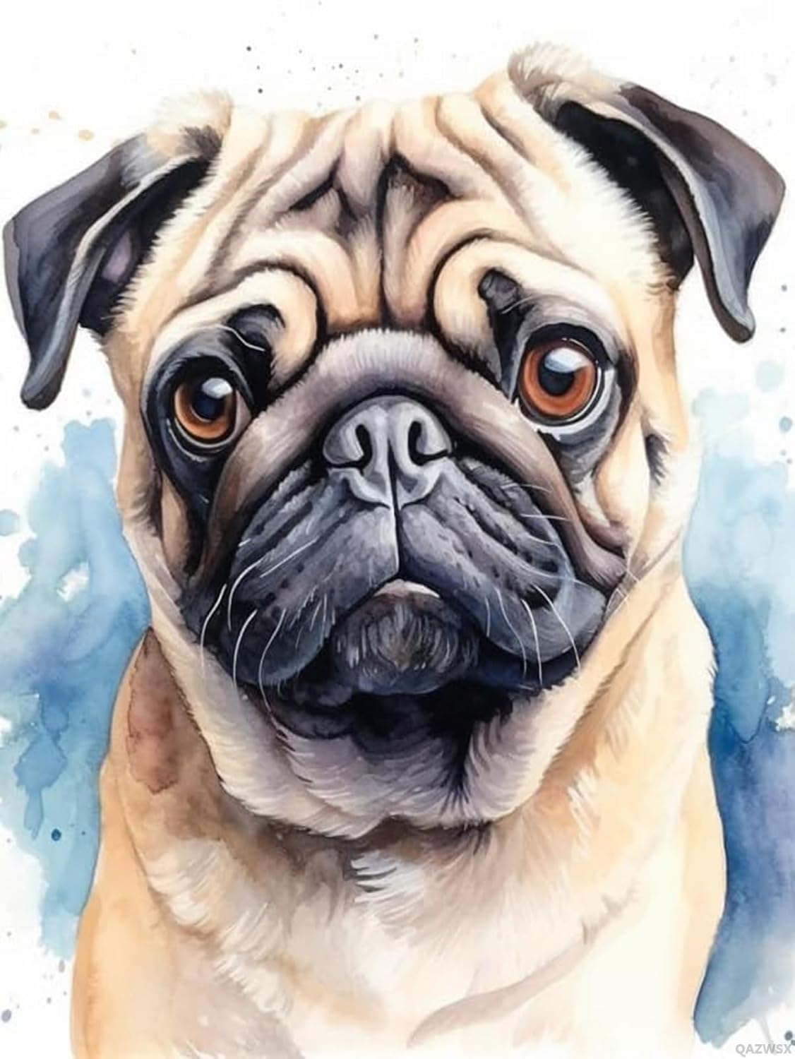 QAZWSX Christmas Gift Cute Pug Dog Watercolor Portrait 5D Diamond Painting Kits by Number for Adults Diamond Art Full Round Drill Craft Kits for New Year Valentine's Day Decor Gift 12x16 inch