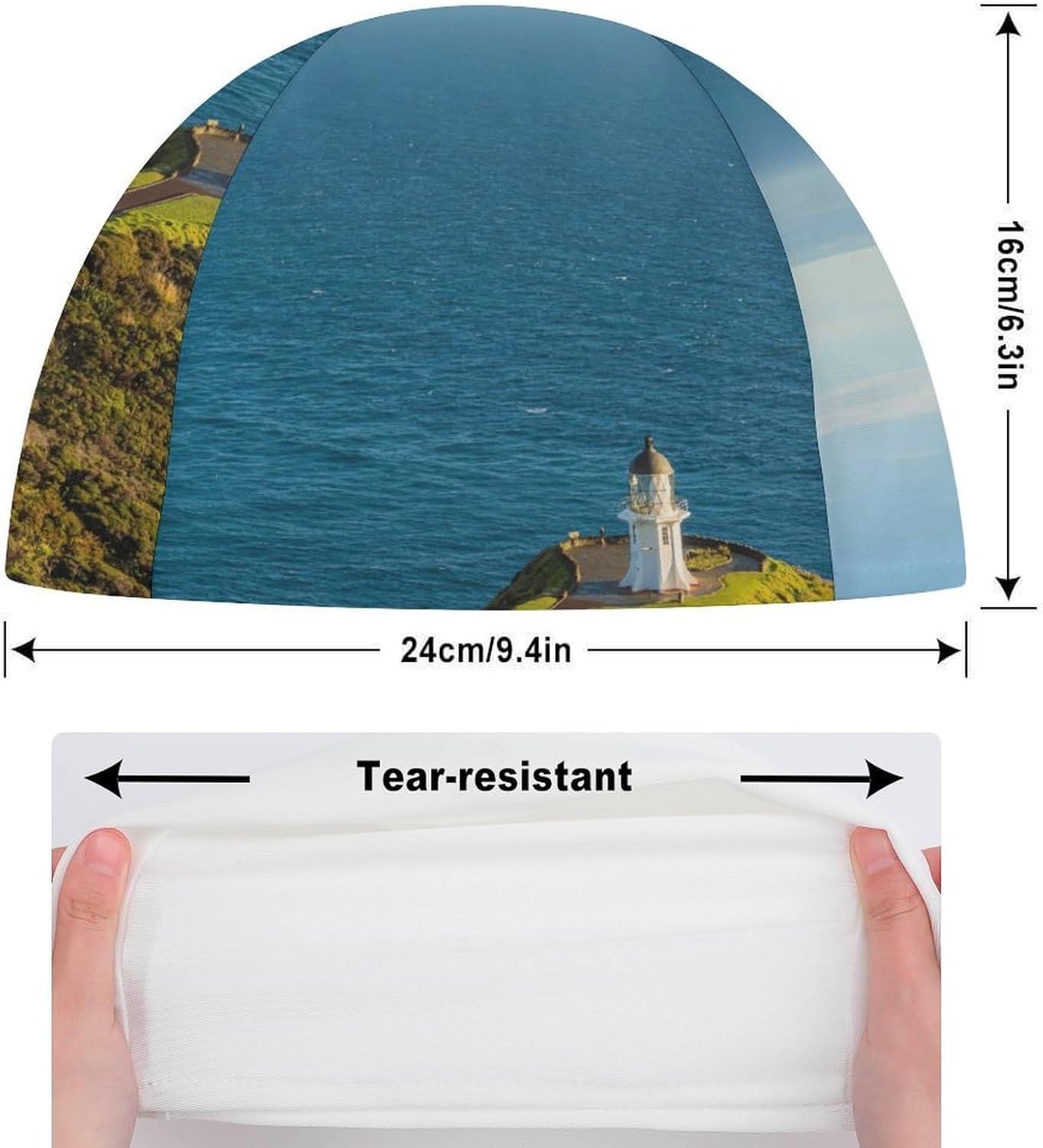 Cape Reinga Lighthouse New Zealands Womens Swim Cap for Men Adult Swimming Hat Curly Short Medium Long Hair
