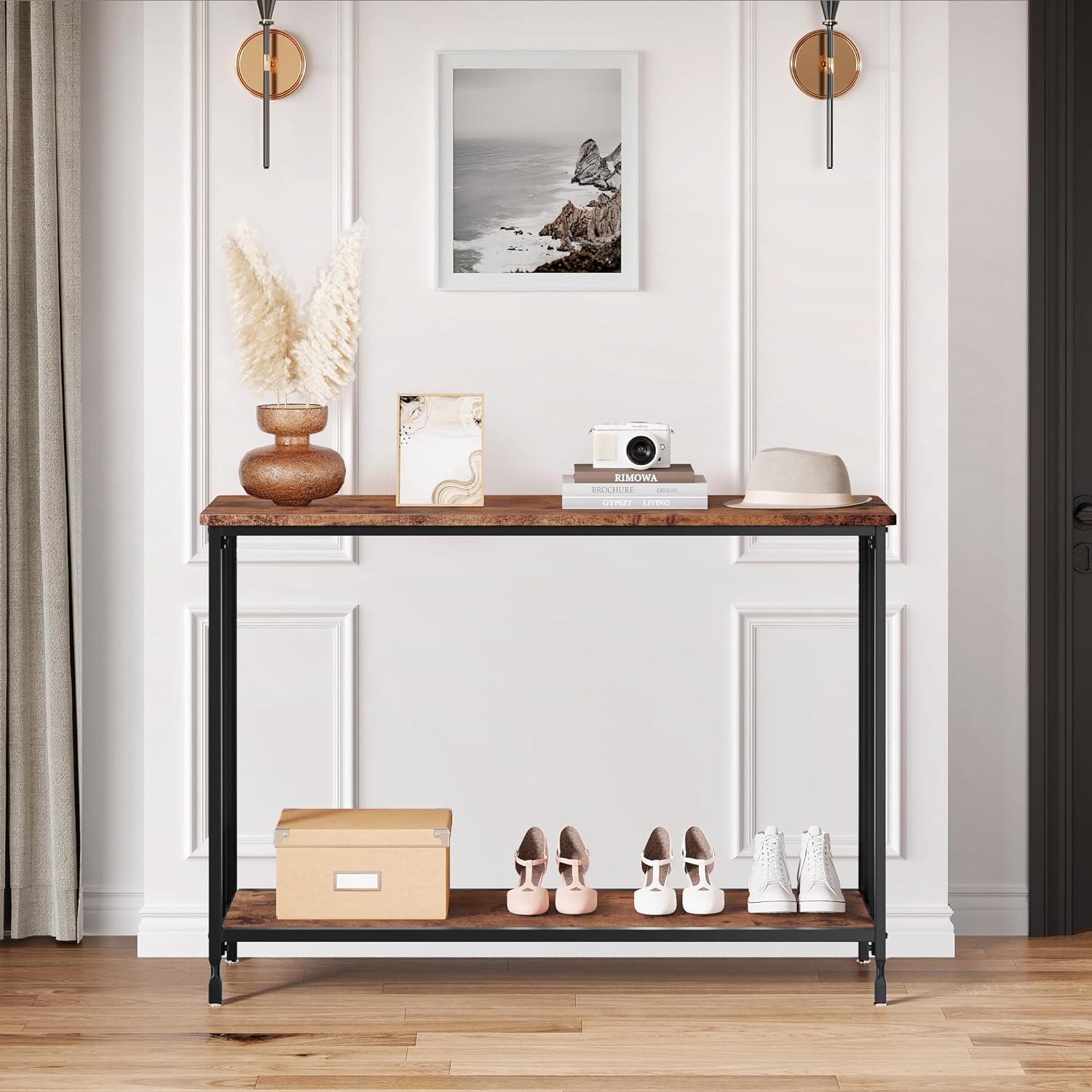 Table Console étroite 105x30 Cm - Design Industriel Avec 3 étagères | Meuble Couloir, Salon Ou Entrée