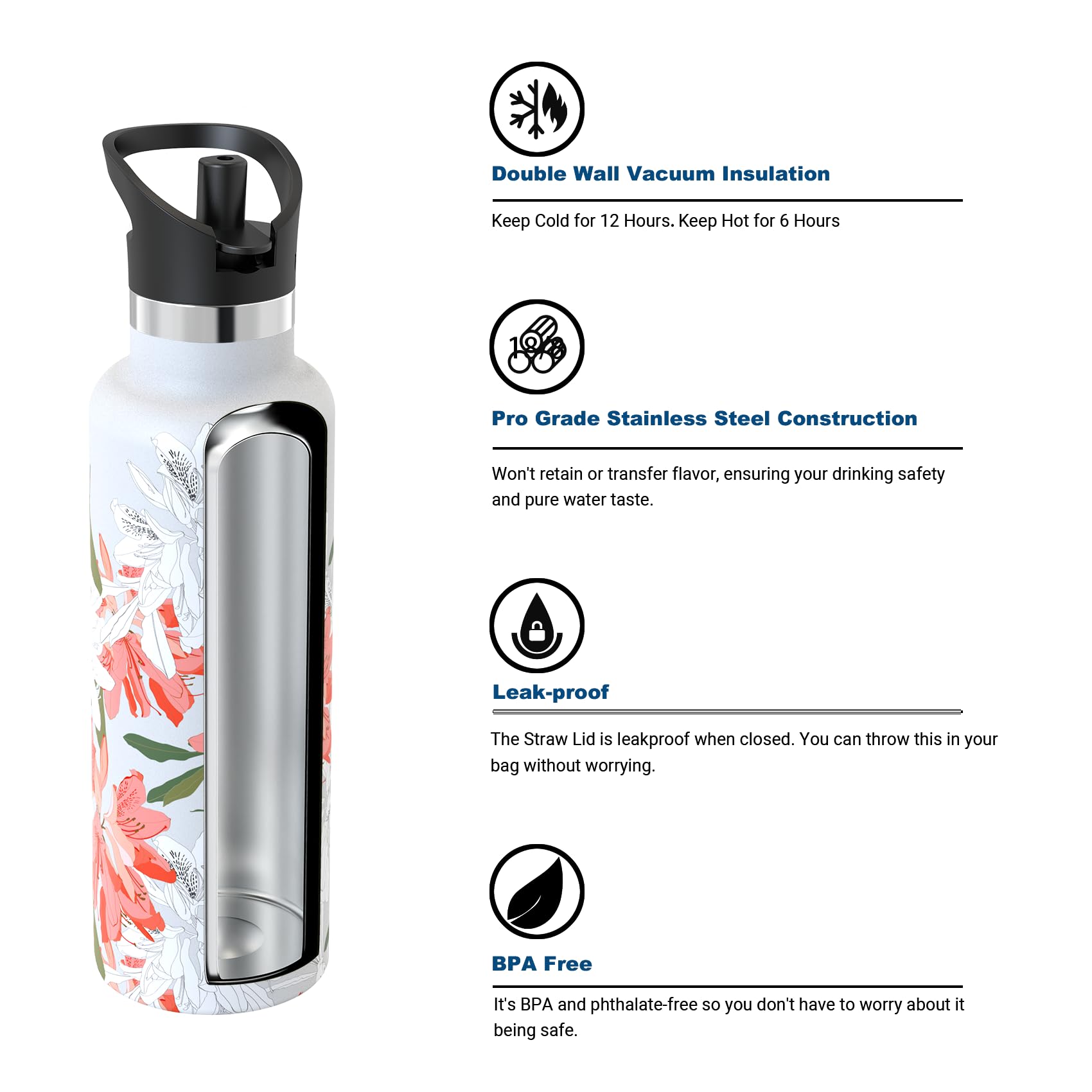 Super Sparrow Borraccia Termica, Acciaio Inox Bottiglia Termica - 350ml, 500ml, 750ml, 1L - Senza BPA Borracce, Borraccia Bambini per Scuola, Sport, Campeggio, Yoga, Palestra, Ciclismo