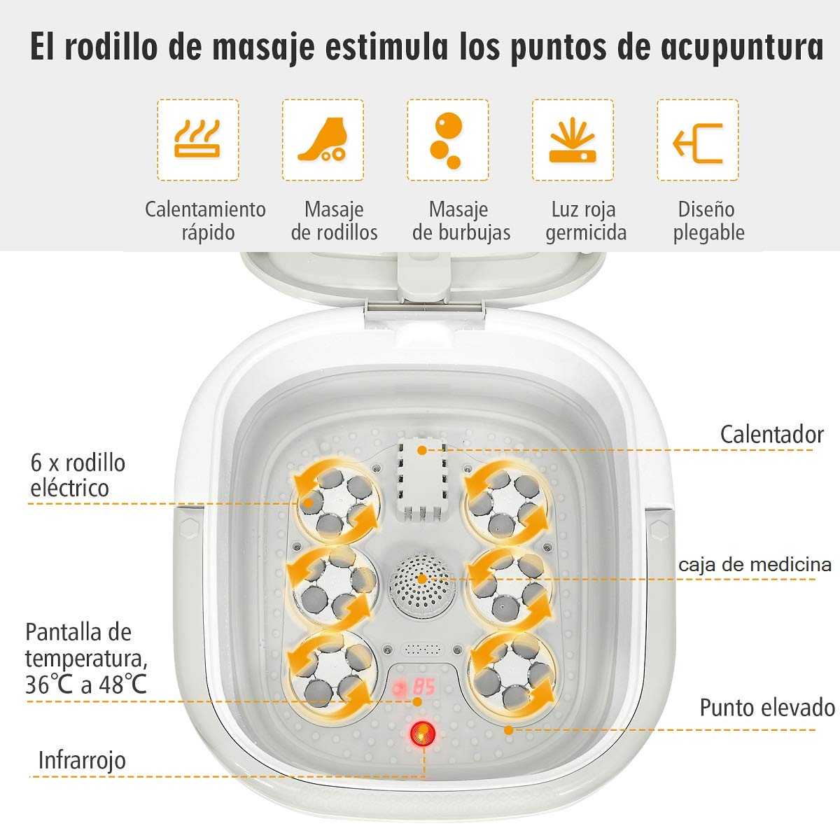 COSTWAY Masajeador de Baños para Pies Masajeador Eléctrico Masaje de Pies con Temporizador de 10-60 min / 36-48 ℃ / 500W (Gris)