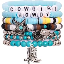 MOSOTECH Western Cowgirl Bracelets for Women, Stackable Beaded Bracelet Jewelry for Western Outfits, Cowboy Hat Boot Charm