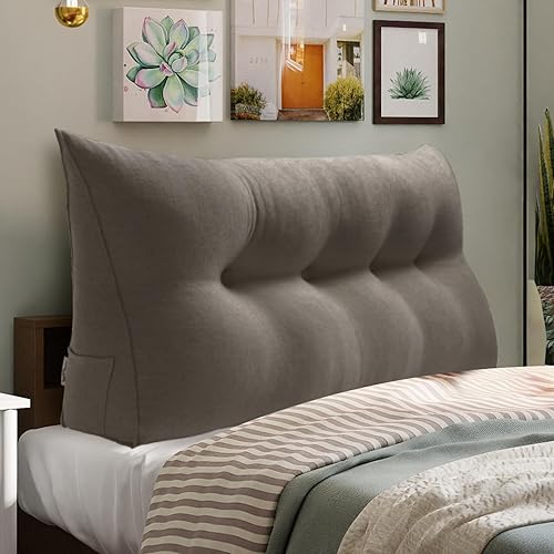 Vista 34 de WOWMAX Almohada de cabecera tamaño Queen Triangular Almohada de cuña para cabecero, almohada grande para cama con funda extraíble, 85% lino 15%