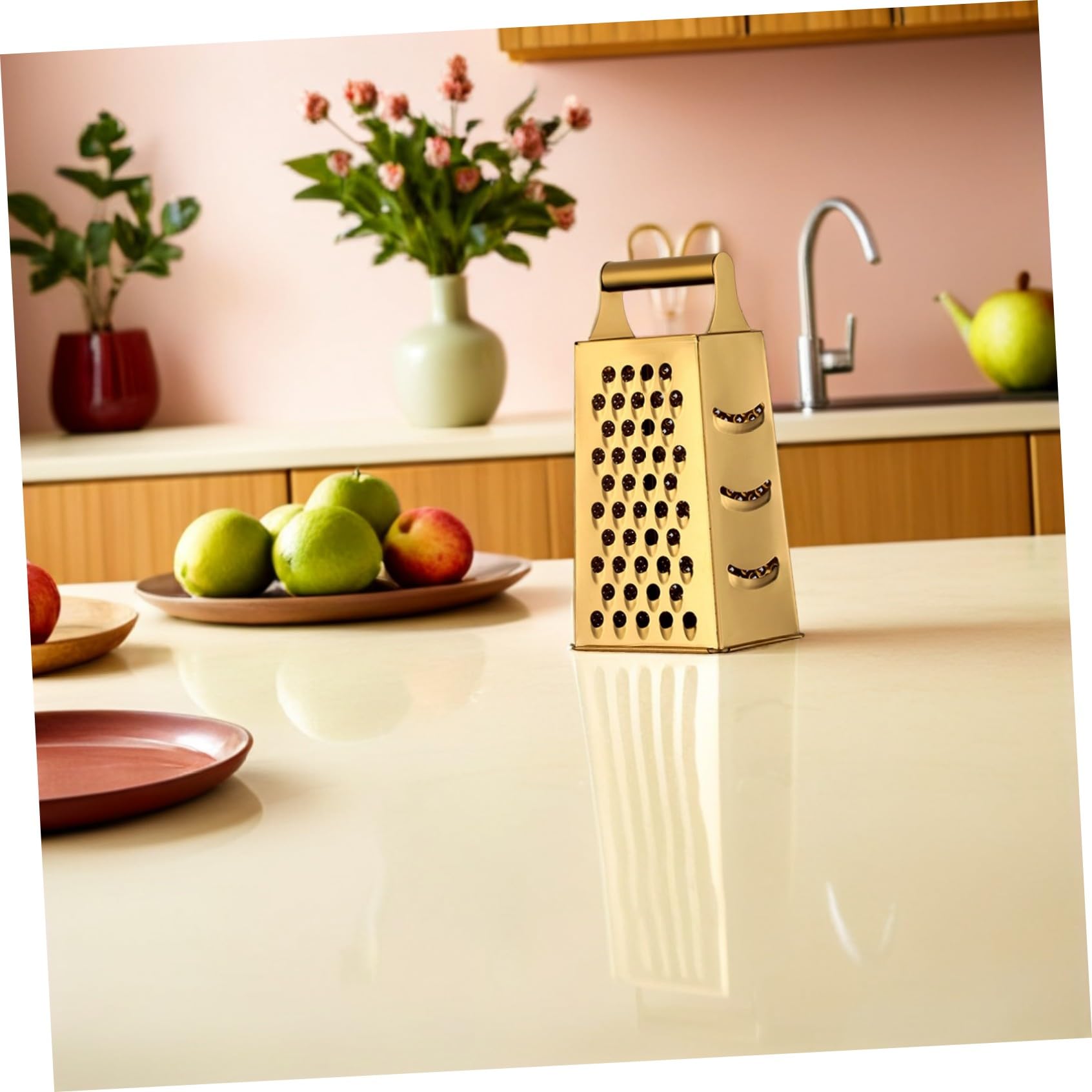 UKCOCO Grattugia Multifunzionale in Acciaio Inox a 4 Lati Per Verdure e Formaggio Design Dorato, Utile in Cucina Per Preparazioni Veloci e Facili Da Pulire