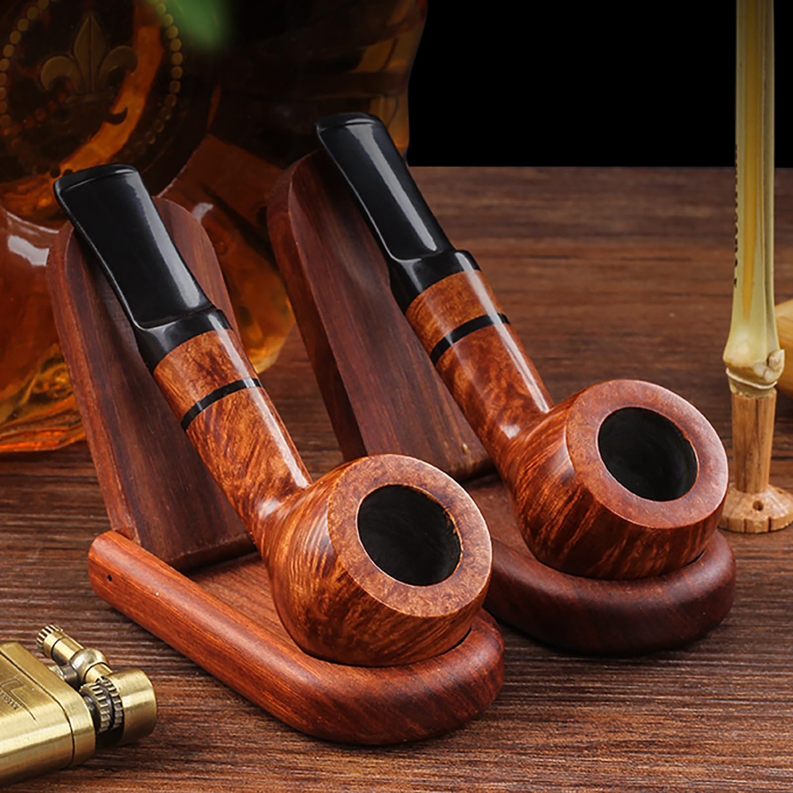 Pipa De Tabaco De Madera De Brezo Pipa Para Fumar Con Mango Corto Tallado A Mano Compatible Con Filtro De 8 Mm Mango Recto Regalo Para Abuelo, Esposo, Amigo, Coleccionista O Principiante