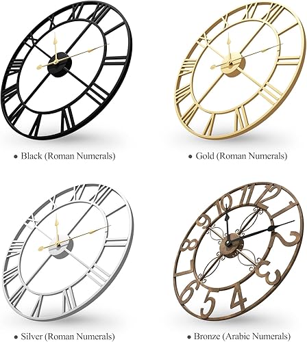 Miniatura 7 de Reloj de pared dorado de 30 pulgadas extra grande para sala de estar, cocina, repisa de cocina, reloj grande decorativo con números romanos a pilas