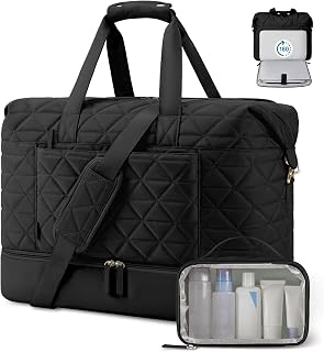 Weekender Bag for Women with 17 inch Laptop Compartment, 44L Travel Duffle Bag with Shoe Compartment & Wet Pocket, Carry on Overnight Bag with Toiletry Bag for Travel, Hospital, Sports, Black