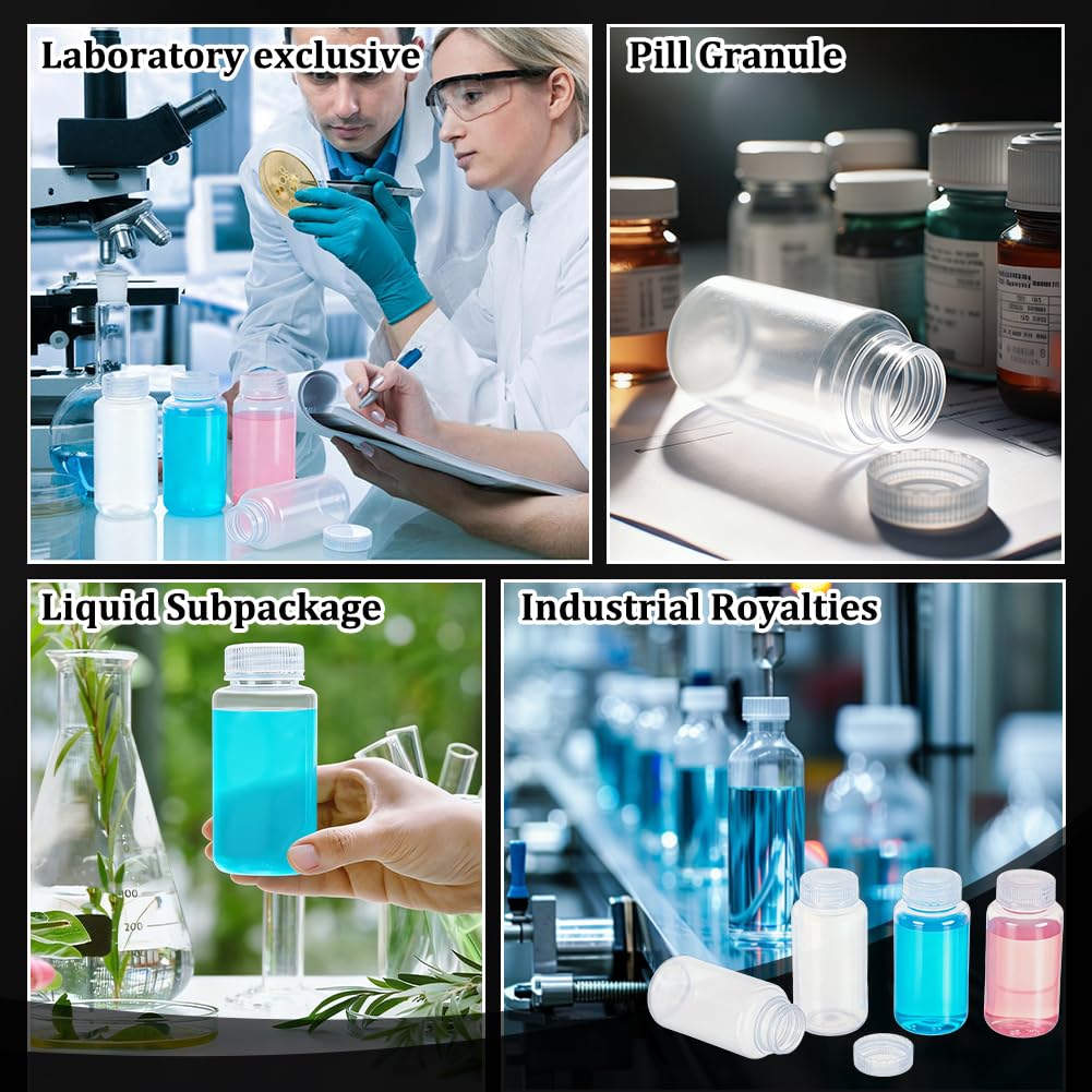 PH PandaHall 24pcs 8oz 250ml Flacons D'Échantillon en Plastique Flacon de Réactif Conteneurs de Stockage de Liquides Transparents avec Bouchons à Vis pour Laboratoire Salle de Classe Maison